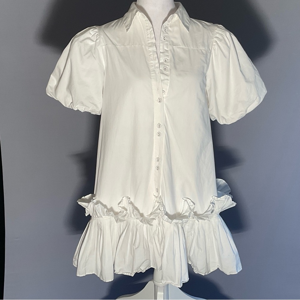 Areum White Puff Sleeve Mini Dress Graduation Bridal Shower Cottage Core XS - Picture 11 of 16